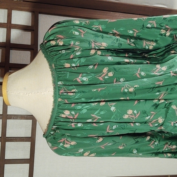 Rebecca Taylor Green Floral Silk Blouse Sz 8 - Picture 7 of 11